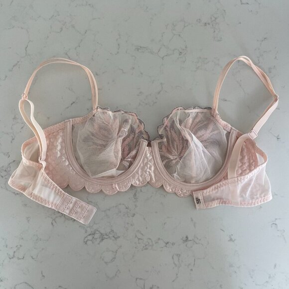 Simone Perele Luxurious Underwire Lace Bra 14B330 Scalloped Edge Pink Silver 32D - Picture 7 of 16